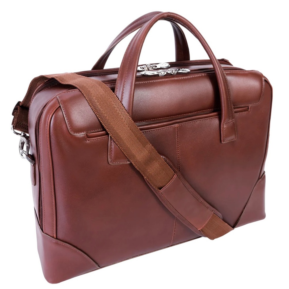 Brand NEW MCKLEIN.     HARPSWELL | 17” Leather Dual-Compartment Laptop Briefcase